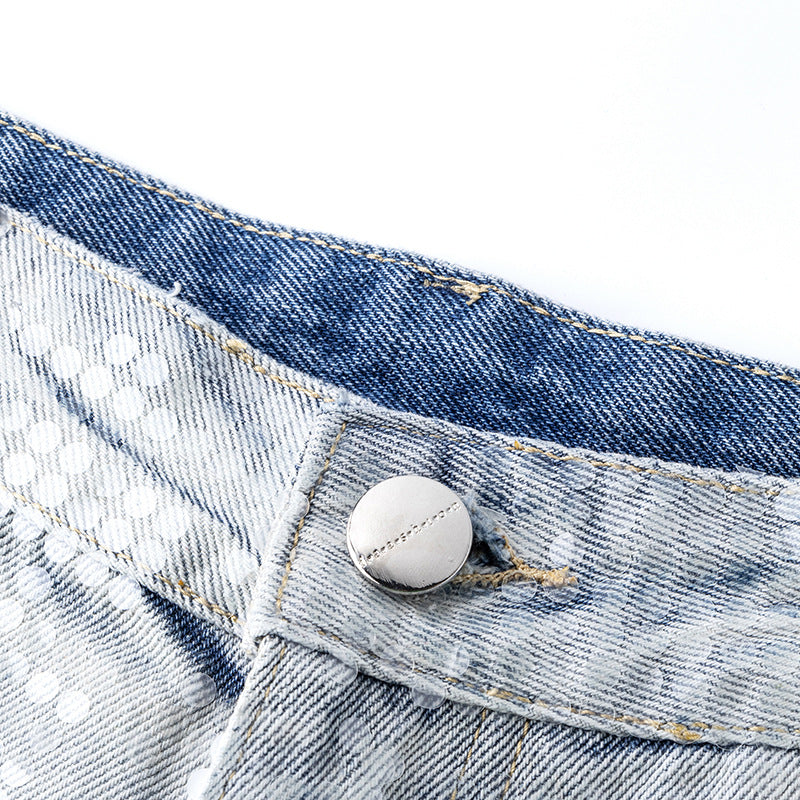 Original Early Autumn New American Retro Street Style High Waist Slimming Rhinestone Gradient Design Loose Wide Leg Jeans