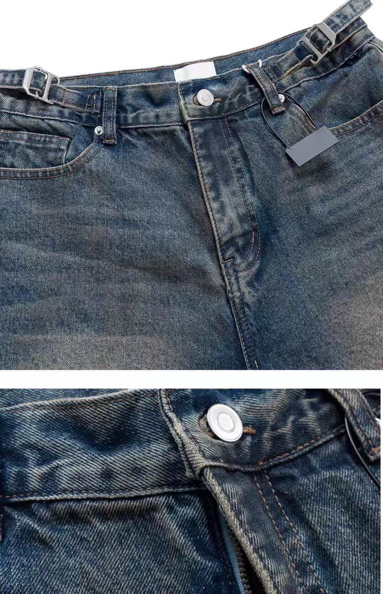 Parisian style vibe Heavyweight Patchwork Fake Two-Piece Vintage Camouflage Functional Loose Cargo Trendy Hip-Hop Jeans