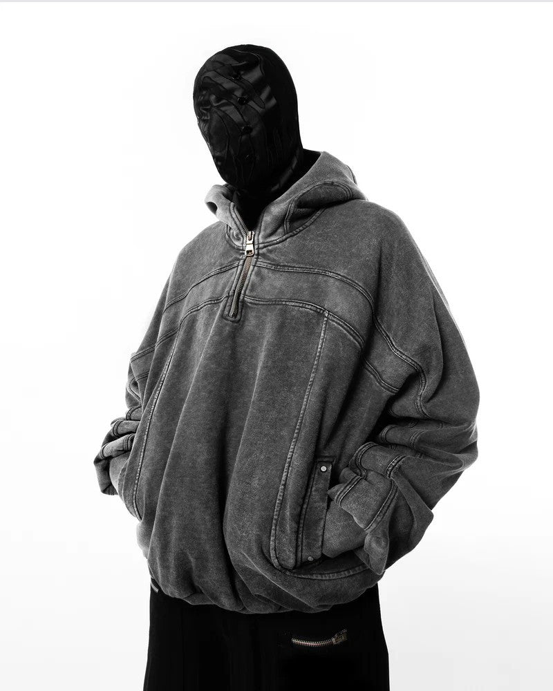 2025European and American Trendy Brand Single Hat Long Zipper Eyelet Hat Design Hooded Zipper Sweatshirt Full Face Men's Style