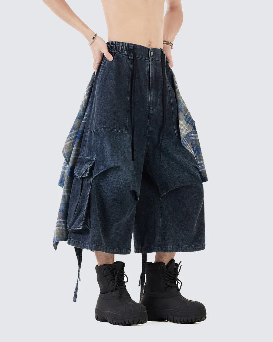 American Retro Detachable Square Scarf Black Wide-Leg Jeans for Men2025Spring and Autumn New Loose Straight-Leg Floor-Length Pants