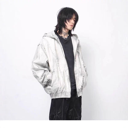 European and American High Street Wasteland Style Spray Paint Dirty Patchwork Hooded Jacket for Men Spring Frayed Edge Design Coat