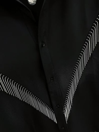 High-end Stylish Design Black Long Sleeve Shirt for Men Spring Summer New Korean Version Casual Patchwork Tassel Shirt
