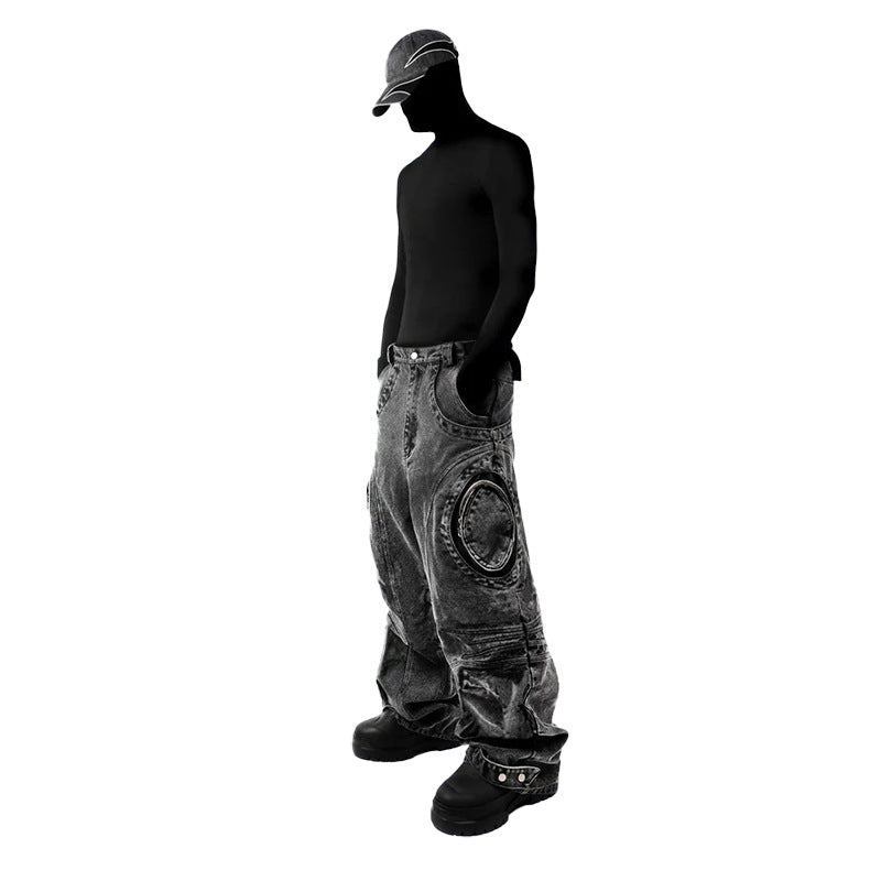 GUOWEAR Black ripped design zipper pants Fashion Street Style Jeans Personalized Trendy Cargo Pants
