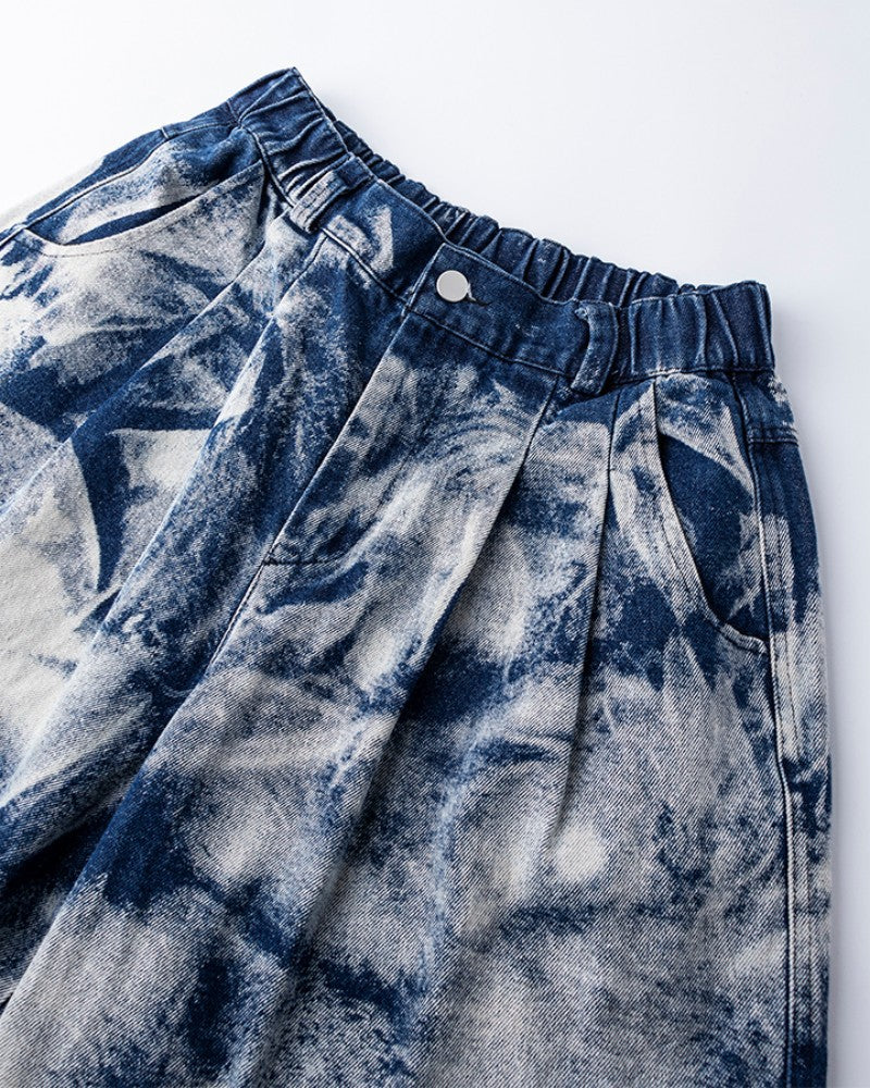 Summer Thin Jacquard Cool Comfortable Fabric Five-Point Denim Shorts Men's Trendy New Wide-Leg Straight Mid-Length Shorts