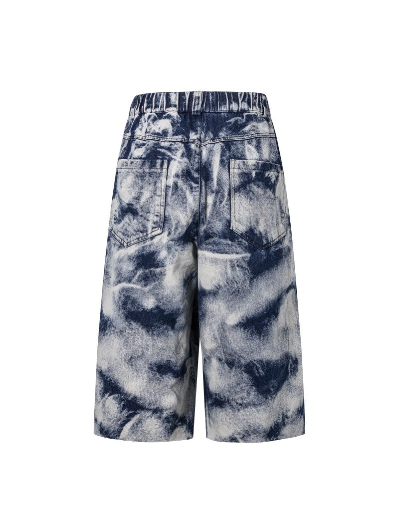 Summer Thin Jacquard Cool Comfortable Fabric Five-Point Denim Shorts Men's Trendy New Wide-Leg Straight Mid-Length Shorts