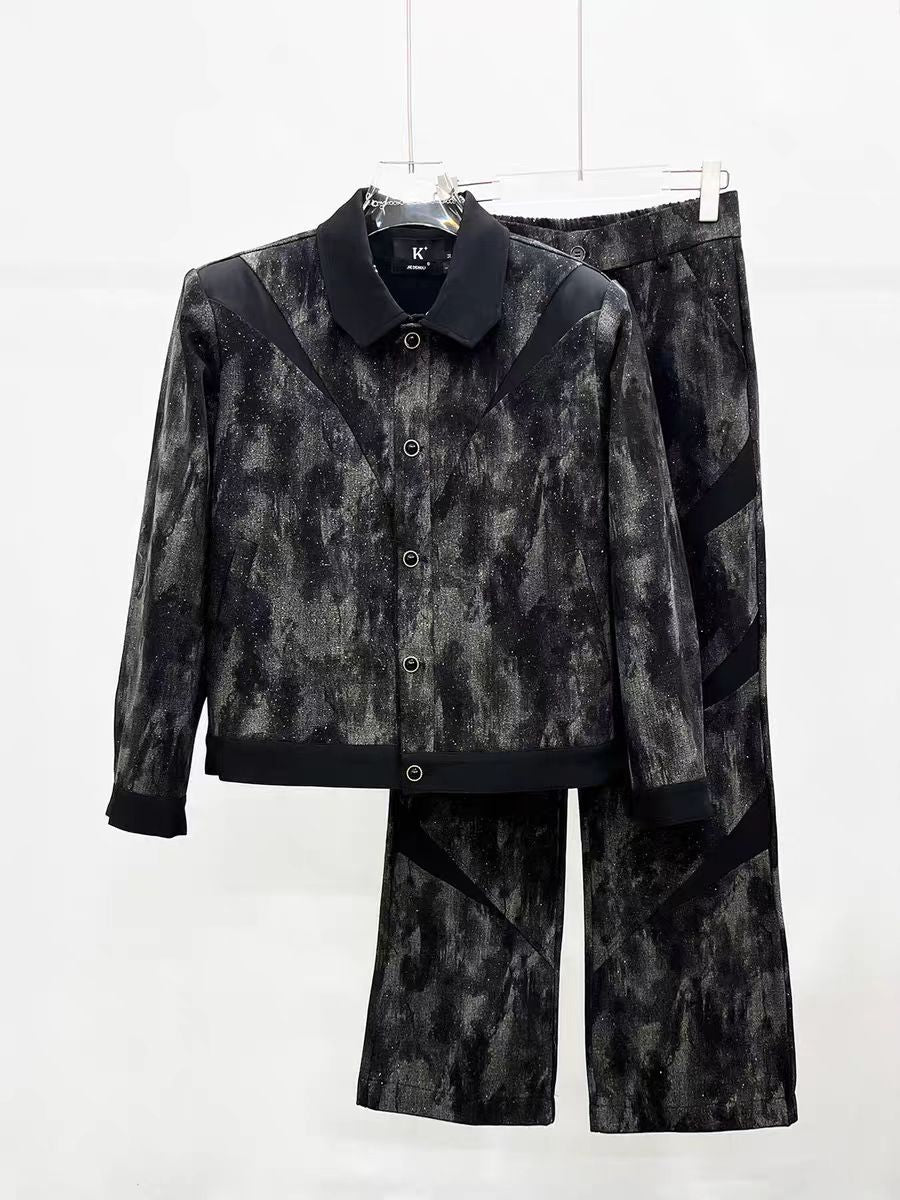 American Style Popular Street Retro Niche Patchwork Tie-Dye Washed Dot Check Jacket for Men Loose Fit INS Trendy Jacket