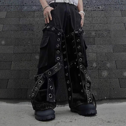 American Street Retro Heavy Design Sense Pleated Workwear Hardware Decoration Loose Draped Jeans for Men and Women