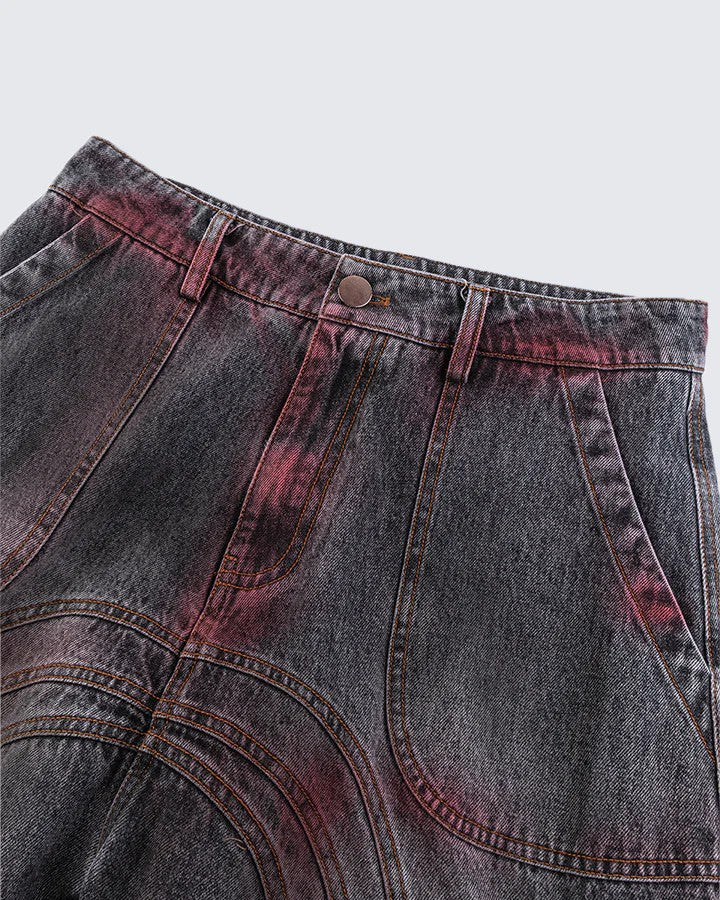 Cross-Border European and American High Street vibe Pants Jeans American Style Straight Spliced Ink Splash Flared Long Pants Men One Piece Dropshipping