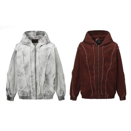 European and American High Street Wasteland Style Spray Paint Dirty Patchwork Hooded Jacket for Men Spring Frayed Edge Design Coat