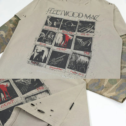 Loose Fit Versatile Fake Two-Piece T Men's Summer Trendy Brand Round Neck Japanese Street Style Casual Base Shirt Thin Top