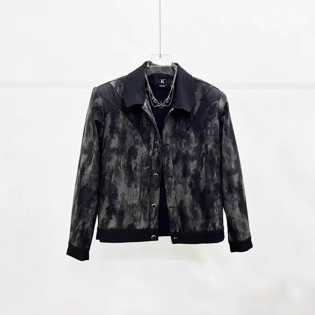 American Style Popular Street Retro Niche Patchwork Tie-Dye Washed Dot Check Jacket for Men Loose Fit INS Trendy Jacket