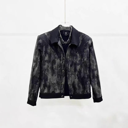 American Style Popular Street Retro Niche Patchwork Tie-Dye Washed Dot Check Jacket for Men Loose Fit INS Trendy Jacket