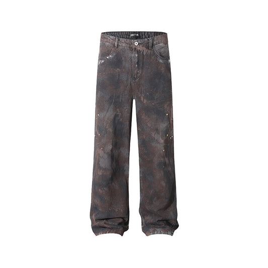 American-style Tie-dye Washed Vintage Loose Cargo Pants for Men Street Hip-Hop Jogger Jeans Trendy Designer Style