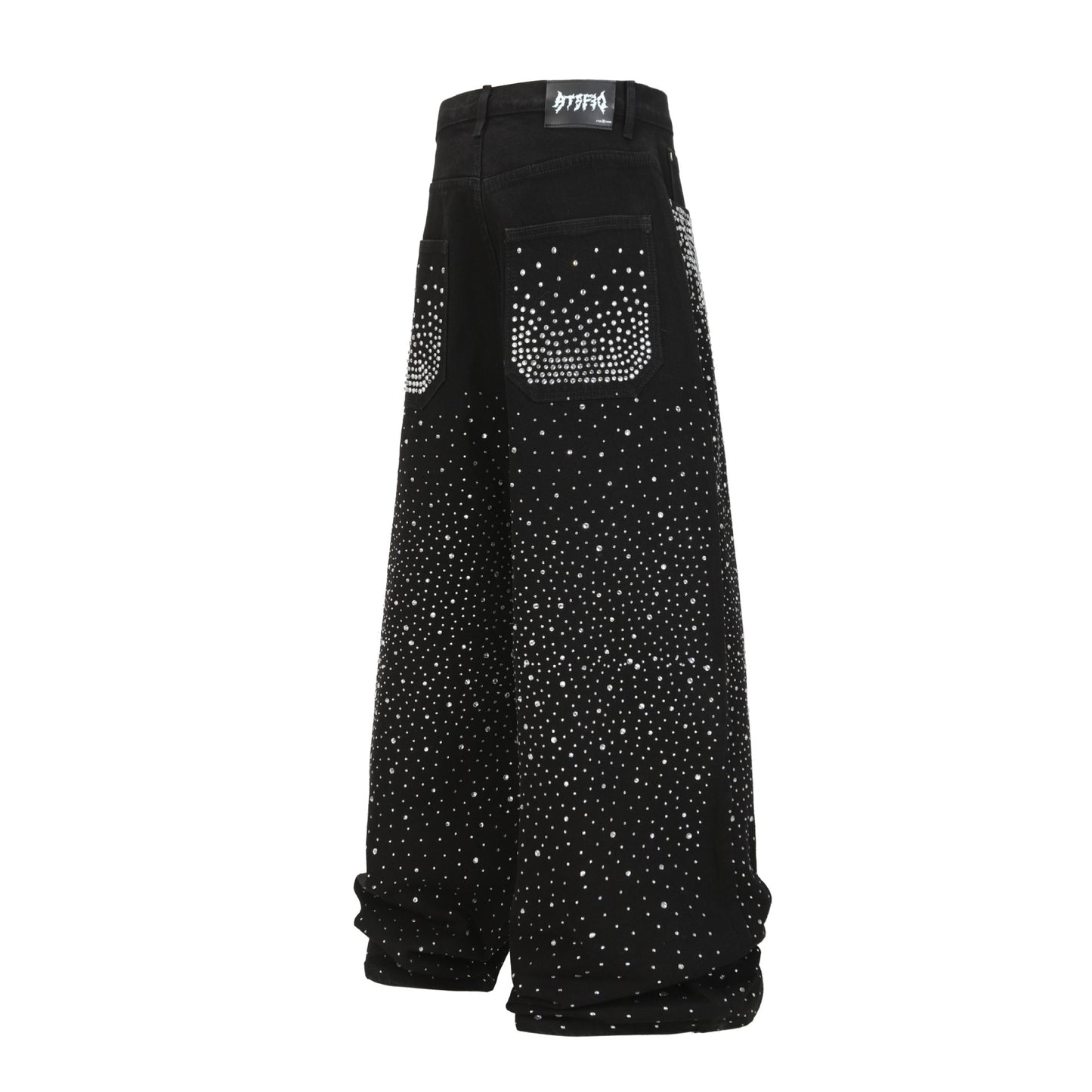 Fashion Versatile Trendy Long Pants Cross-Border Trade Washed American Retro Heavy-Duty Full Diamond Jeans for Men and Women