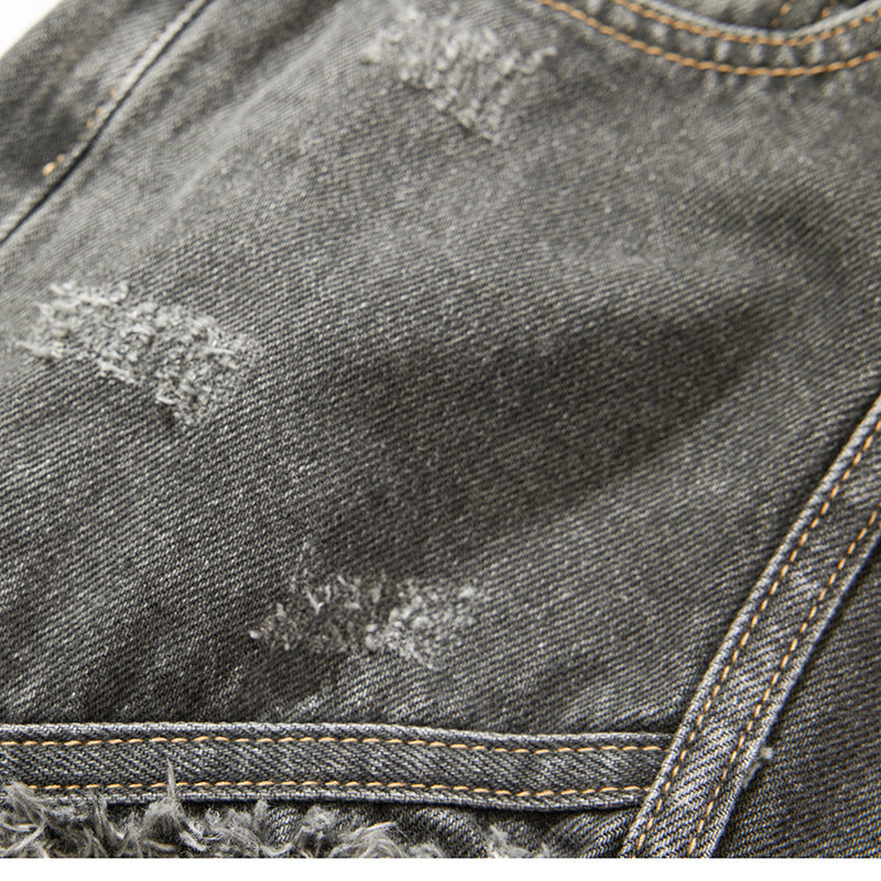 Distressed Jeans Loose Wide-Leg Straight Trendy Beggar Style Slimming High Street Design Niche Long Pants High Street Style