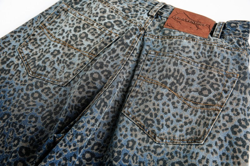 Fashion Brand2025Autumn New European and American High Street Leopard Print Scimitar Jeans RO Trendy Wide-Leg Pants