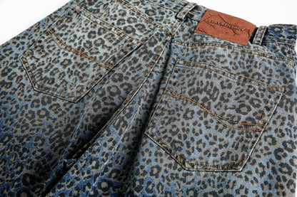 Fashion Brand2025Autumn New European and American High Street Leopard Print Scimitar Jeans RO Trendy Wide-Leg Pants