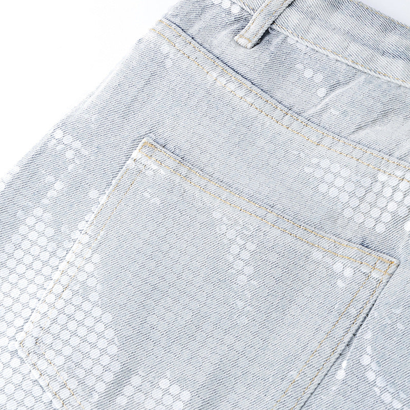 Original Early Autumn New American Retro Street Style High Waist Slimming Rhinestone Gradient Design Loose Wide Leg Jeans