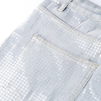 Original Early Autumn New American Retro Street Style High Waist Slimming Rhinestone Gradient Design Loose Wide Leg Jeans