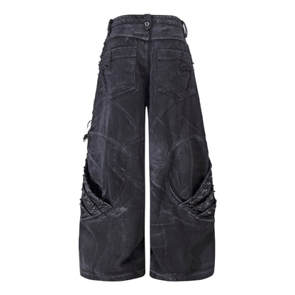 High-quality American streetwear super heavy-duty brushed and washed buffalo jeans