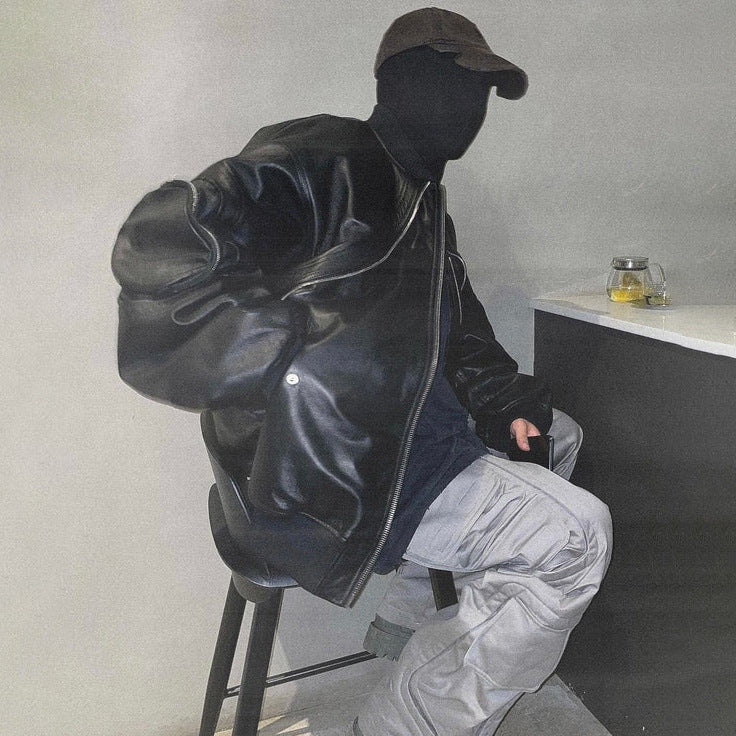 Heavy-duty Retro Designer Leather Flight Jacket Men's Street Trend Loose Jacket Workwear Windproof