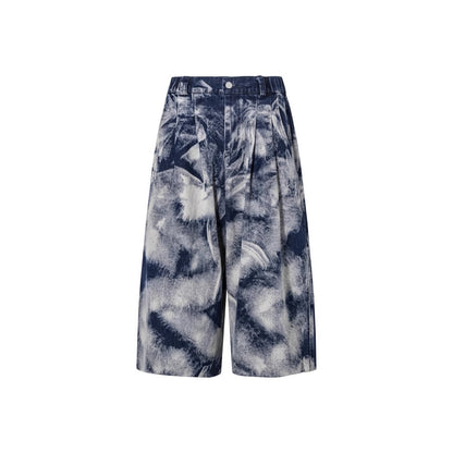 Summer Thin Jacquard Cool Comfortable Fabric Five-Point Denim Shorts Men's Trendy New Wide-Leg Straight Mid-Length Shorts