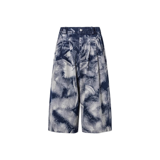 Summer Thin Jacquard Cool Comfortable Fabric Five-Point Denim Shorts Men's Trendy New Wide-Leg Straight Mid-Length Shorts