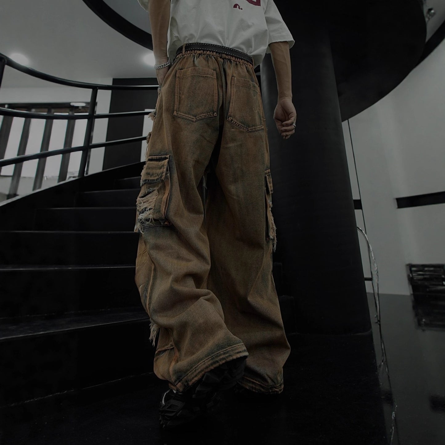 American Retro Original Patchwork Niche Design Jeans Distressed Frayed Edge Star Loose Straight Jeans