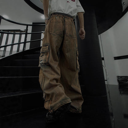 American Retro Original Patchwork Niche Design Jeans Distressed Frayed Edge Star Loose Straight Jeans