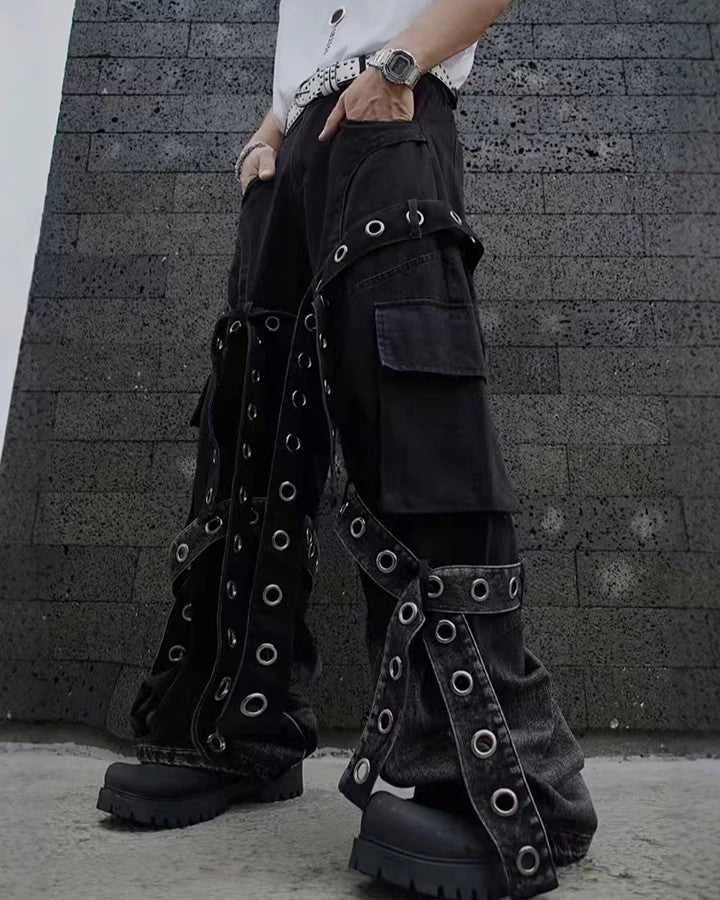 American Street Retro Heavy Design Sense Pleated Workwear Hardware Decoration Loose Draped Jeans for Men and Women