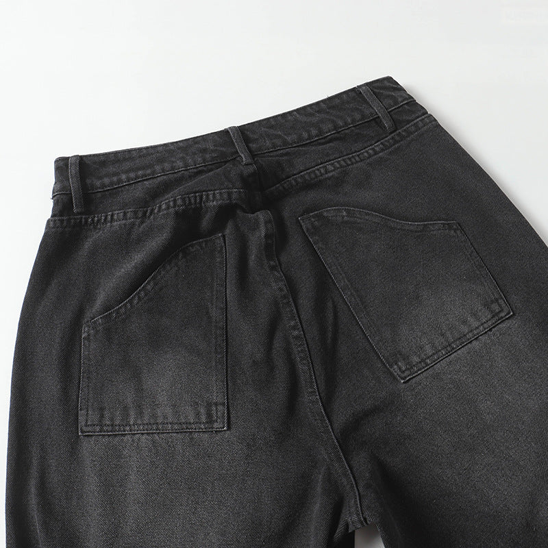 Trendy High Street Loose Retro Straight-Leg Drawstring Cargo Pants Men's Street Style Y2K Zipper Decorated Jeans