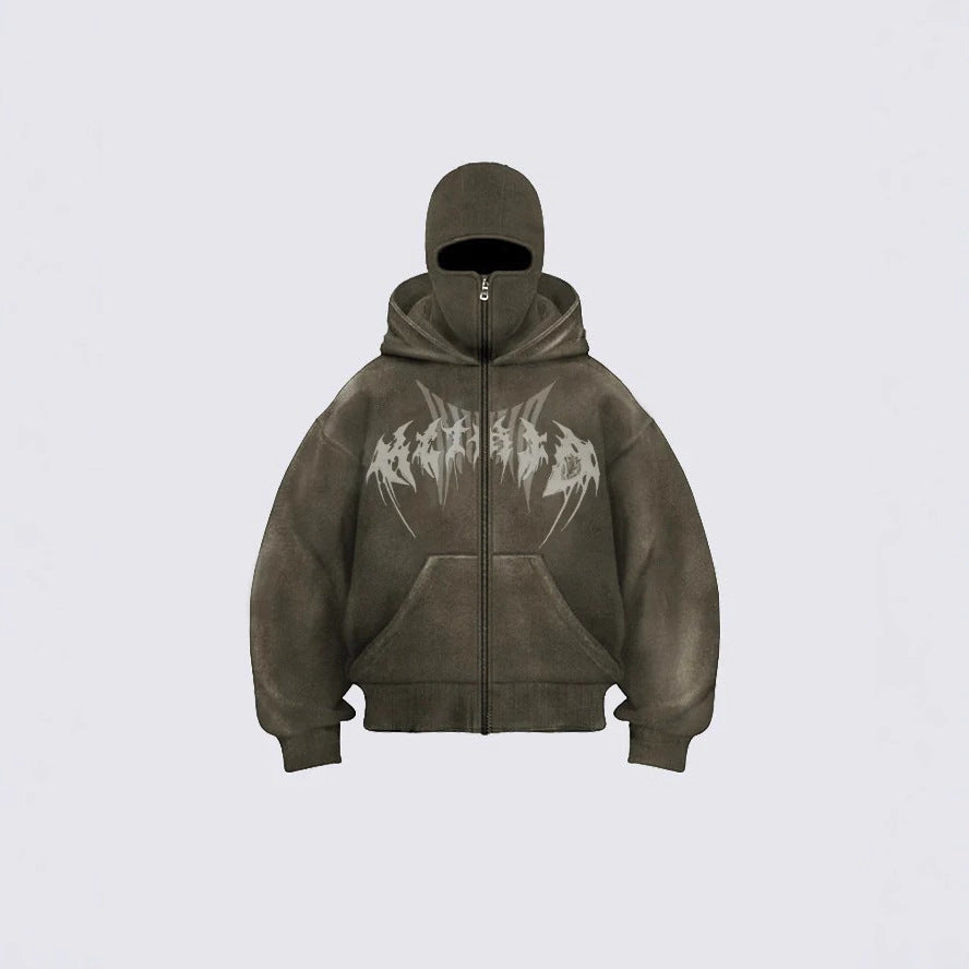 American Retro Street Zipper Hoodie Gothic Letter Star Sweatshirt for Men and Women2025New