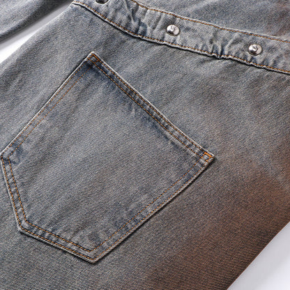 Fashion Trend Retro Jeans Multifunctional detachable pocket design straight-leg pants Unisex Loose Fit