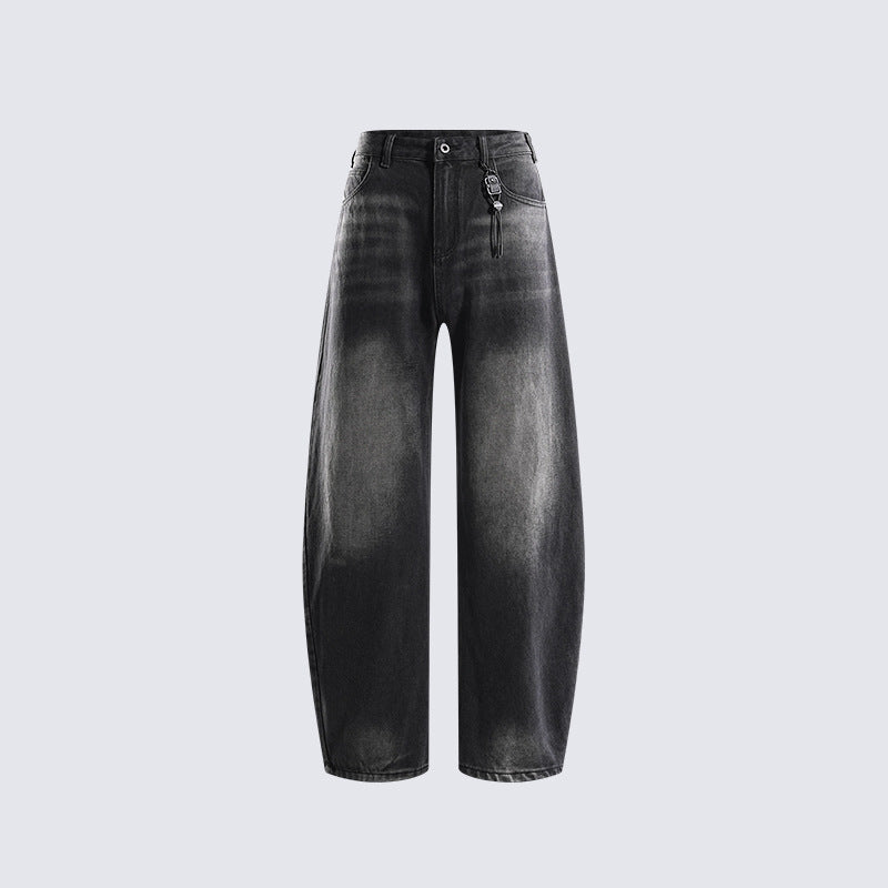 High Waist Loose Straight Jeans for Women Vintage Washed Design Autumn Winter New Casual Pants Distressed Slightly Stretchy
