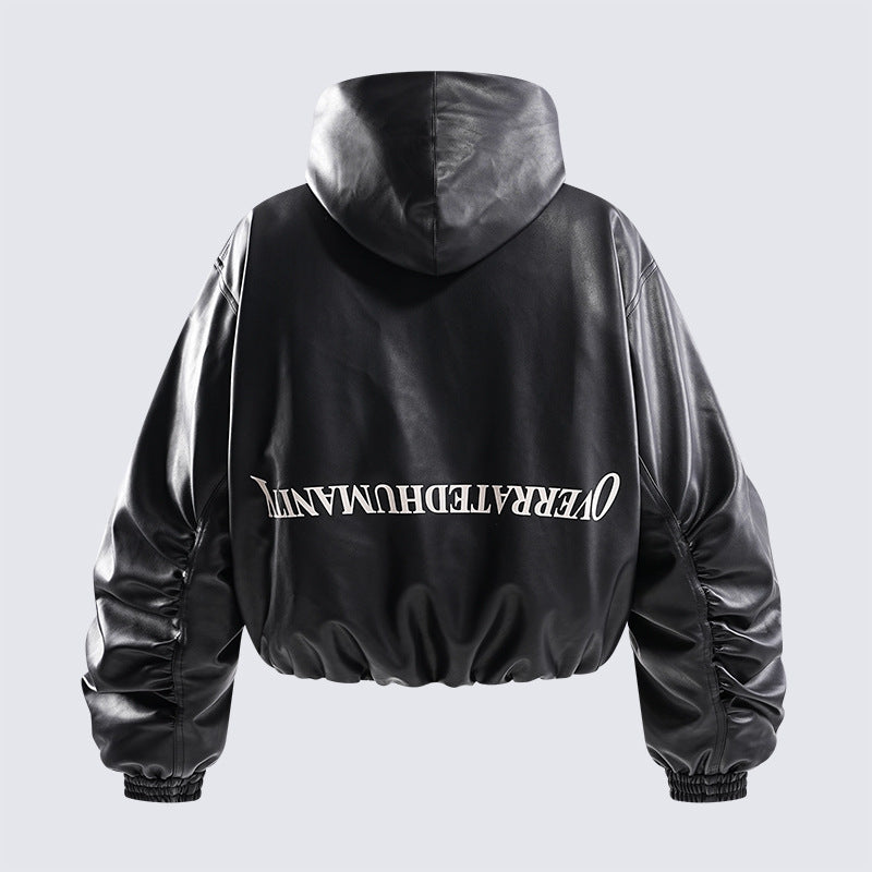 American fashion brand2025New Oversized Men's Hooded Flight Leather Jacket Trendy Street Retro