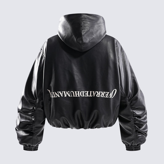 American fashion brand2025New Oversized Men's Hooded Flight Leather Jacket Trendy Street Retro