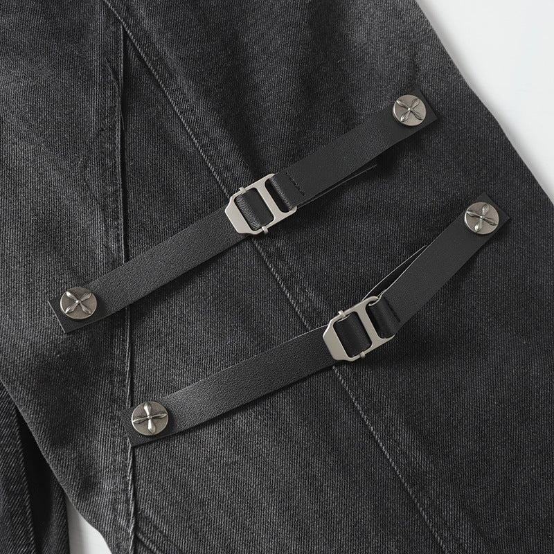 Trendy High Street Loose Retro Straight-Leg Drawstring Cargo Pants Men's Street Style Y2K Zipper Decorated Jeans