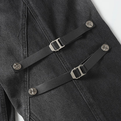 Trendy High Street Loose Retro Straight-Leg Drawstring Cargo Pants Men's Street Style Y2K Zipper Decorated Jeans