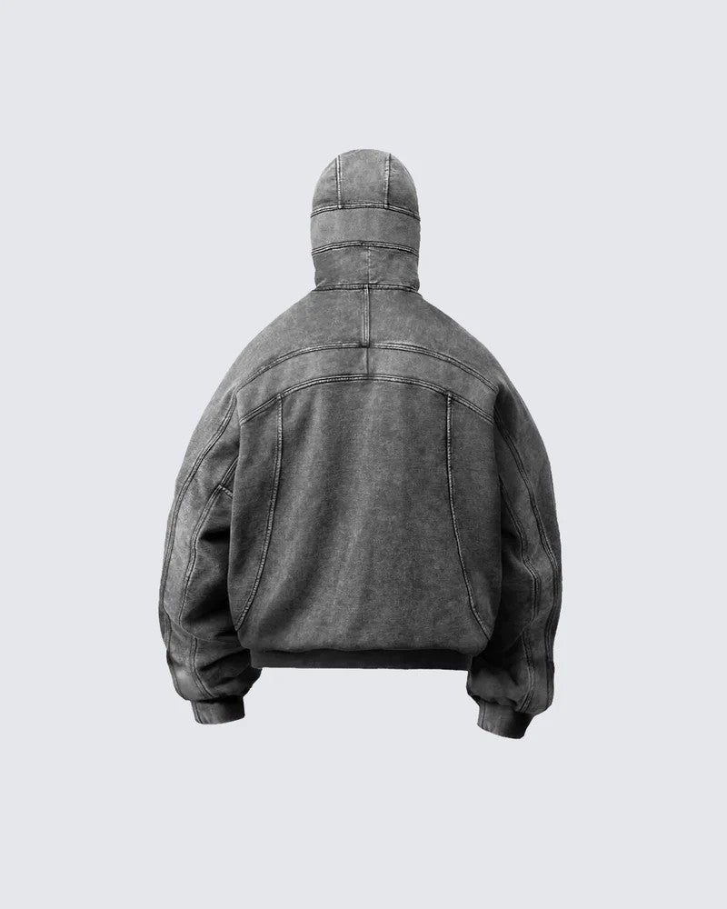 2025European and American Trendy Brand Single Hat Long Zipper Eyelet Hat Design Hooded Zipper Sweatshirt Full Face Men's Style