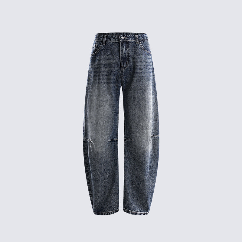 Loose Vintage Washed Jeans Men's straight-leg casual trousers Unique Patchwork Design High-quality Trendy