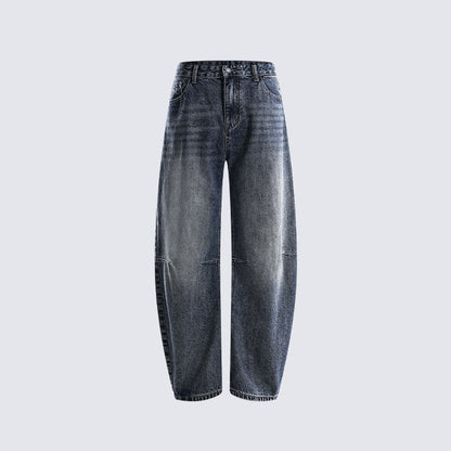 Loose Vintage Washed Jeans Men's straight-leg casual trousers Unique Patchwork Design High-quality Trendy