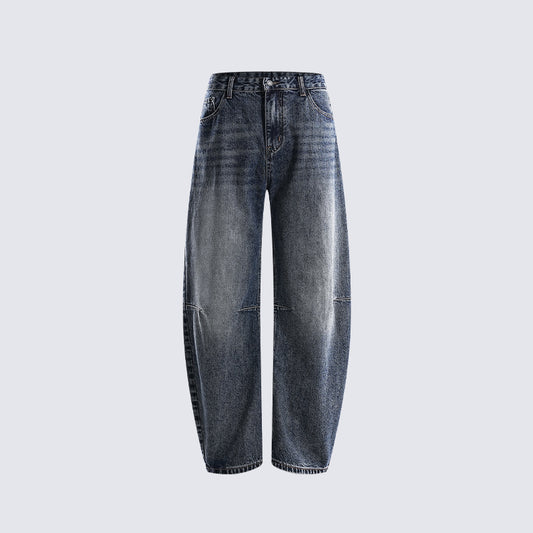 Loose Vintage Washed Jeans Men's straight-leg casual trousers Unique Patchwork Design High-quality Trendy