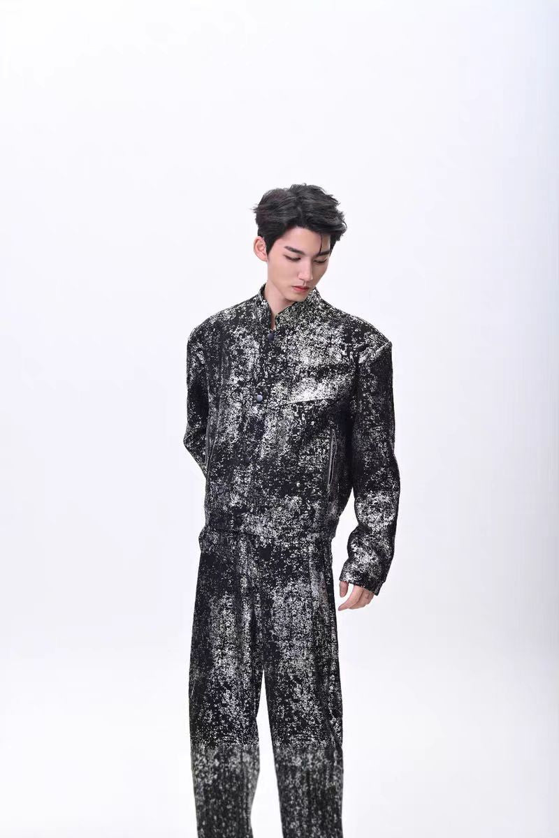 2025New Fashion Suit Trendy Brand Cool Street Style Short Jacket Wide-Leg Pants Casual Two-Piece Set for Men