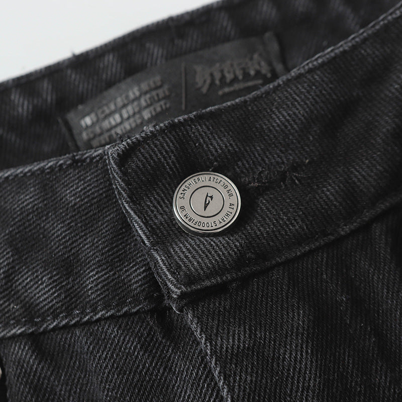 Trendy High Street Loose Retro Straight-Leg Drawstring Cargo Pants Men's Street Style Y2K Zipper Decorated Jeans