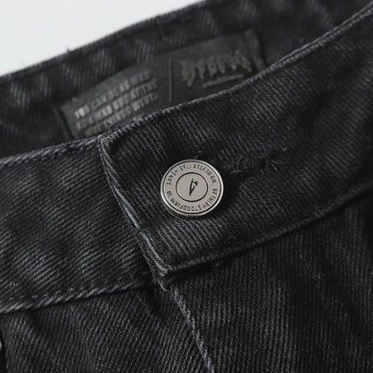 Trendy High Street Loose Retro Straight-Leg Drawstring Cargo Pants Men's Street Style Y2K Zipper Decorated Jeans