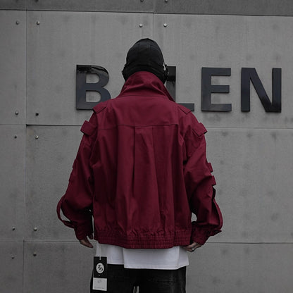 Japanese Trend Workwear Jacket for Men, Spring and Autumn Fashion, Loose Stand Collar Motorcycle Leather Jacket, Cool and Casual Versatile Jacket