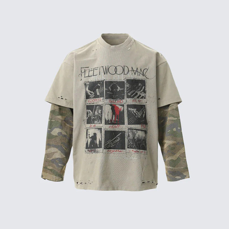 Loose Fit Versatile Fake Two-Piece T Men's Summer Trendy Brand Round Neck Japanese Street Style Casual Base Shirt Thin Top