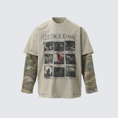 Loose Fit Versatile Fake Two-Piece T Men's Summer Trendy Brand Round Neck Japanese Street Style Casual Base Shirt Thin Top