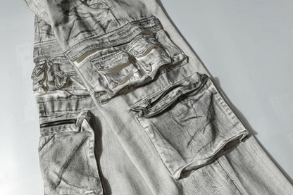 American Style Multi-Pocket Jeans for Men, Niche Retro Blue Wide-Leg Cargo Pants, Couple's European and American Trendy Pants, Cross-Border Trade