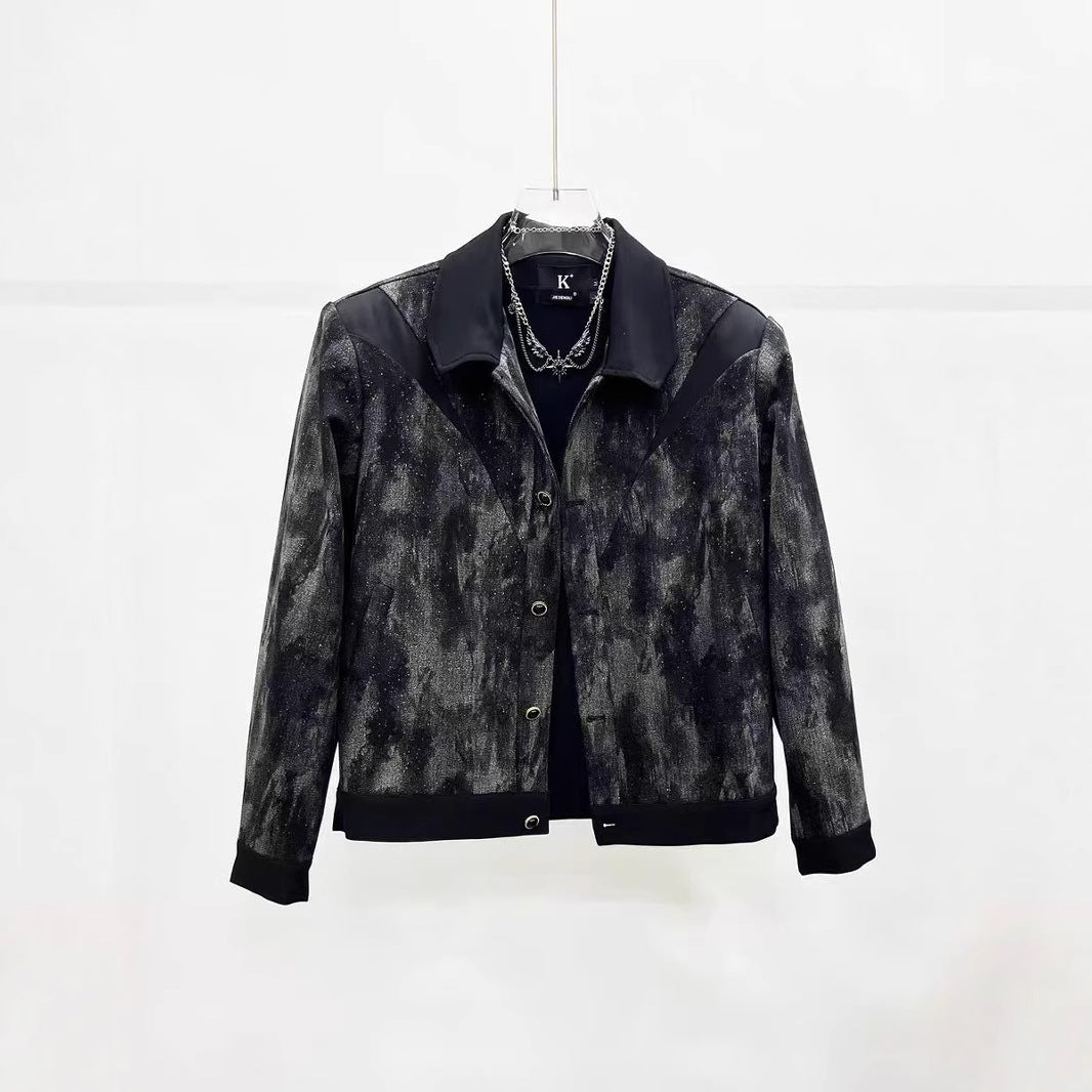 American Style Popular Street Retro Niche Patchwork Tie-Dye Washed Dot Check Jacket for Men Loose Fit INS Trendy Jacket